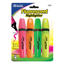 Fluorescent Highlighter with Pocket Clip 4 Pack
