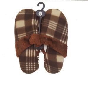 DARK BROWN PLAID MEN SLIPPER