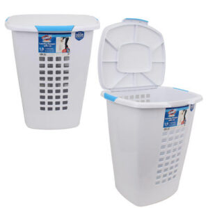 65LTR PLASTIC CLOROX HAMPER w/LID WHITEwAQUA BLUE