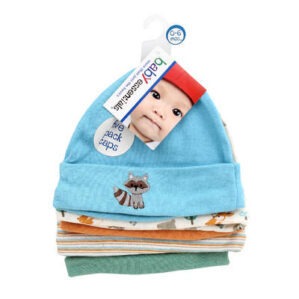 BOY'S BABY CAP 5pk 4AST COTTON 0-6mon