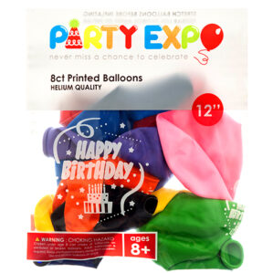 BALLOON B-DAY 8CT ASST CLR 12in