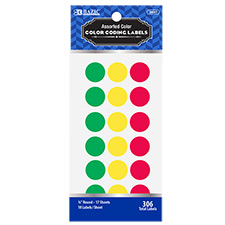 3/4" Round Labels Assorted Color  (306 Pack)