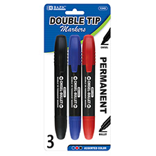 Permanent Marker Assorted Color Double-Tip  3/pack
