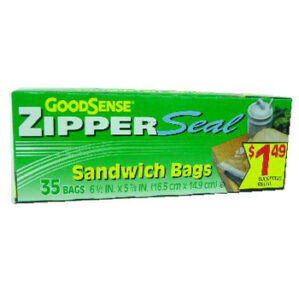 SANDWICH BAGS ZIPPER SEAL 6.5IN X 5.875IN