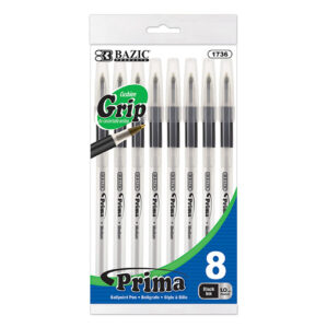 Prima Black Stick Pen w/ Cushion Grip (8/Pack)