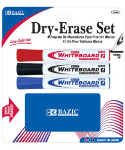 3 Assorted Colors Chisel Tip Dry-Erase Markers w/ Eraser