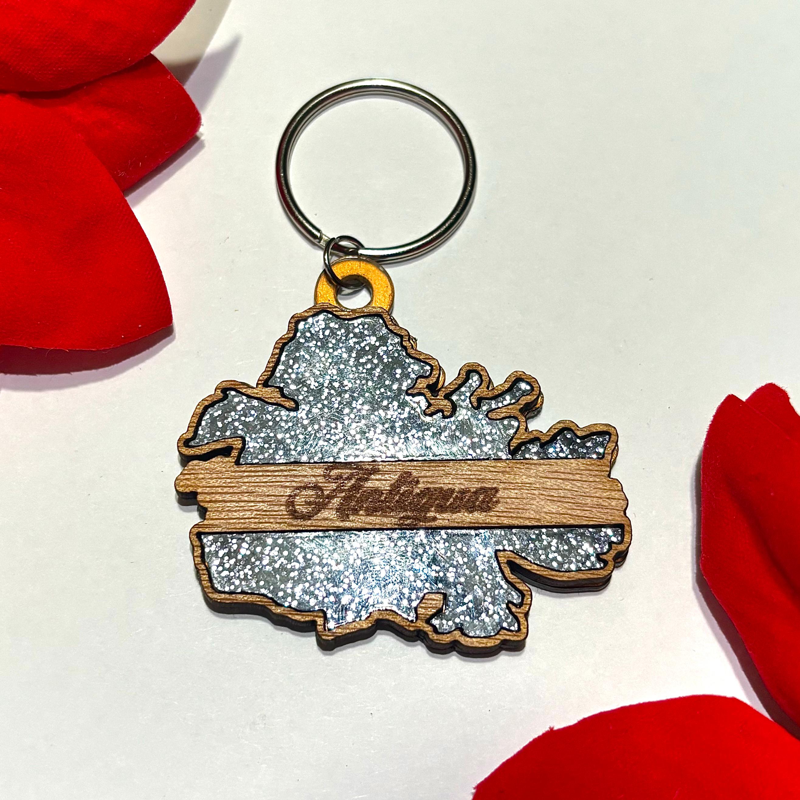 Antigua Shaped Glitter Keyrings