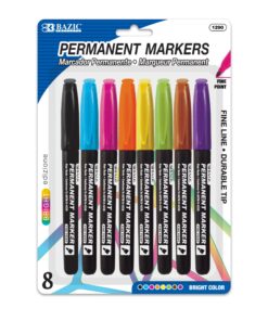 Bright Colors Fine Tip Permanent Markers w/ Pocket Clip (8/Pack)