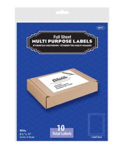 8.5" X 11" Full Sheet White Multipurpose Labels (10/Pack)